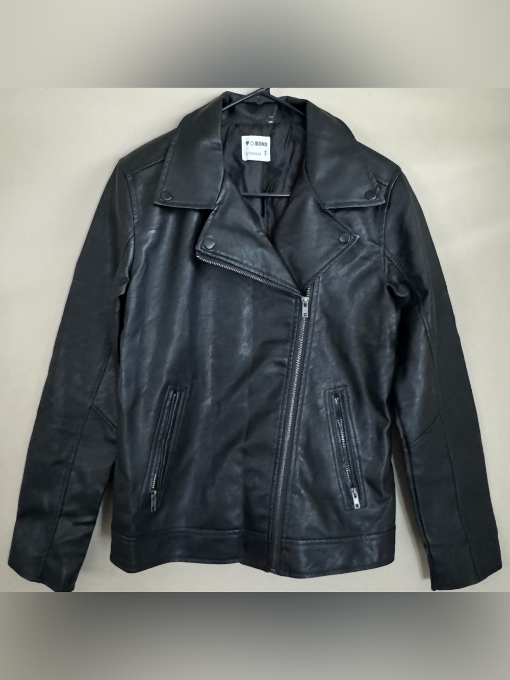 Black Faux Leather Moto-Style Jacket